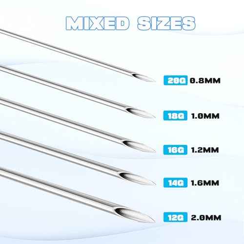50pcs Piercing Needles Kit - 12G 14G 16G 18G 20G Mixed Gauges, 316L Stainless Steel Hollow Needles for Ear Nose Belly Button Jewelry Piercing
