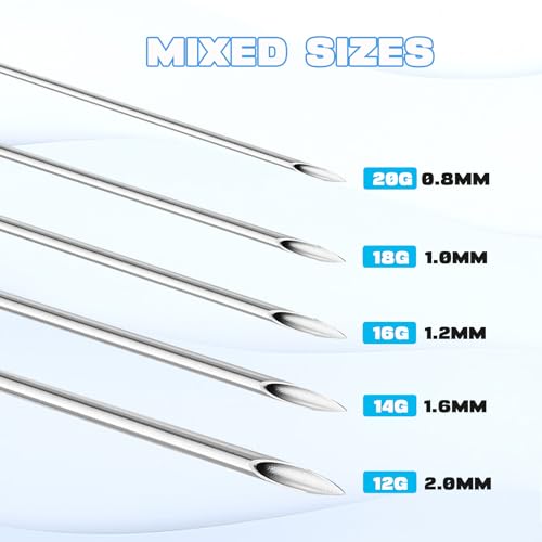50pcs Disposable Piercing Needles Kit - 12G to 20G Stainless Steel
