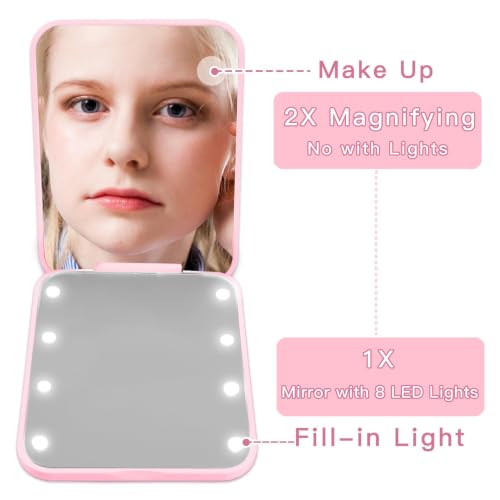 Pearl Initial Compact Mirror with LED Lights & 1X/2X Magnification