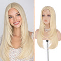 Haloo 24 Inch Blonde Wig with Curtain Bangs - Lace Front Synthetic Hair