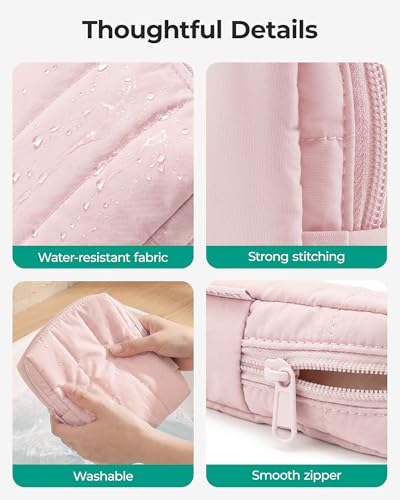 BAGSMART Small Travel Makeup Bag with Pocket - Baby Pink