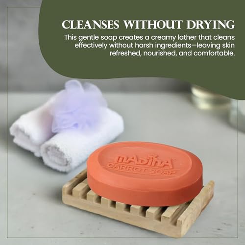 Madina Carrot Soap Bar ? Carrot Seed Oil & Shea Butter, Moisturizing, Anti-Aging, Skin Tone & Elasticity, Vegetable-Based, Halal, Gentle Cleanser, 6 Pack (3.5 oz Each)
