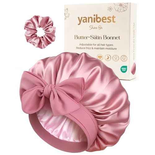 YANIBEST Silk Hair Bonnet for Sleeping, Double Layer Hair Bonnet with Elastic Tie Band for Curly Natural Hair Reduce frizz