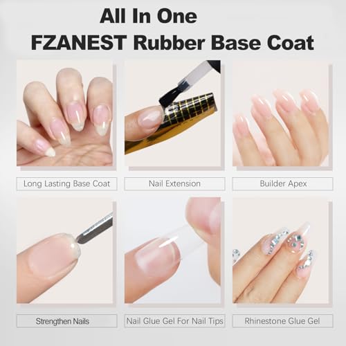 FZANEST Clear Rubber Base Builder Gel - HEMA-Free Nail Strengthener Coat