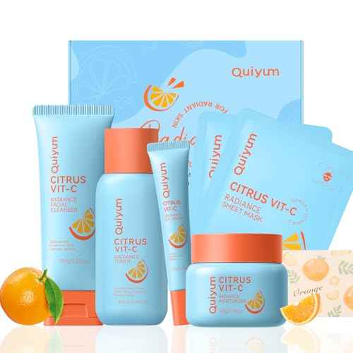 Citrus Vit-C Skin Care Set, Beauty Skincare for Women Teens Girls- Gift Set with Cleanser, Toner, Eye Cream, Moisturizer, Facial Mask *2, Facial Skincare Product, Birthday Christmas Gifts, Full Size
