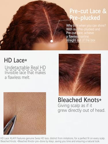 KLAIYI Reddish Brown Curly Glueless Lace Front Wig 22-Inch