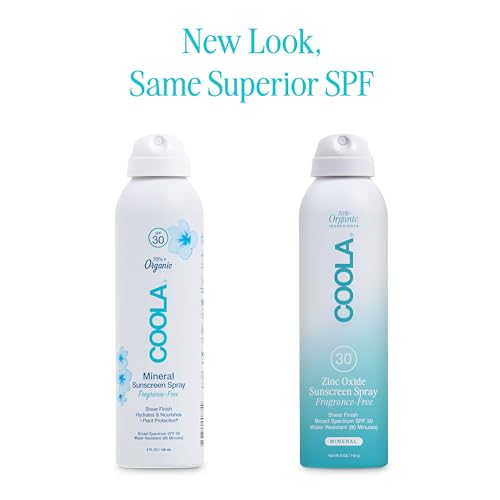 COOLA Organic Mineral Sunscreen SPF 30 Sunblock Spray, Dermatologist Tested Skin Care for Daily Protection, Vegan and Gluten Free, Fragrance Free, 5 Fl Oz