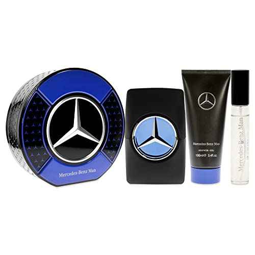 Mercedes Benz Man Gift Set Perfumes for Men - Contains 0.5 oz and 3.4 oz of EDP Spray and 3.4 oz of Shower Gel - Aromatic Woody Fruity Scents - Opens with Notes of Ambrette Seeds and Pear - 3 pc
