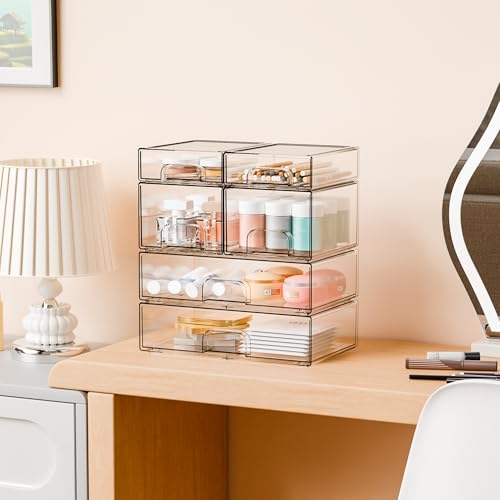 Yieach Clear Stackable Storage Drawers - Set of 6