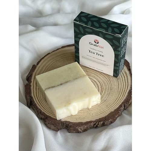 GrabNat 4-Pack Tea Tree Soap | Handmade, All-Natural, Cold-Processed | Made with Tea Tree Oil | For Face & Body, All Skin Types (4 x100grams / 4 x 3.5oz)