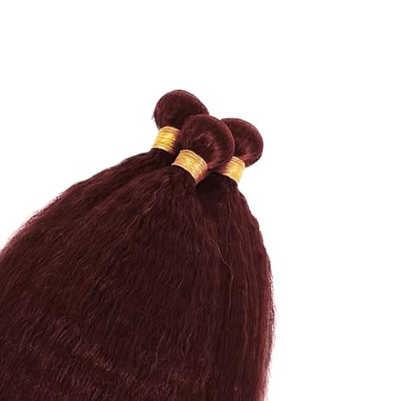 #99J Burgundy Yaki Straight Human Hair Bundles - 16/18/20 Inch
