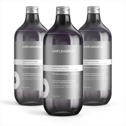 simplehuman Mandarin Orange Liquid Hand Soap Refill 3-Pack, 30 fl oz Each, Moisturizing Vitamin E, Scented for Sensor Pump