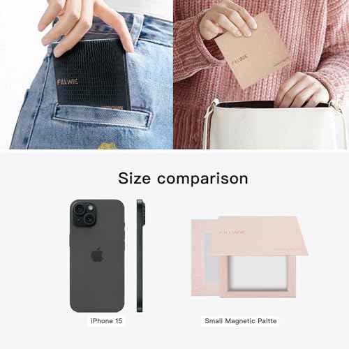 Pink Magnetic Refillable Makeup Palette with Mirror ? Lightweight, Durable, Travel-Ready Case for Eyeshadow, Blush, Lipstick ? Includes Spatula & 20 Stickers ? Small, Waterproof Paperboard