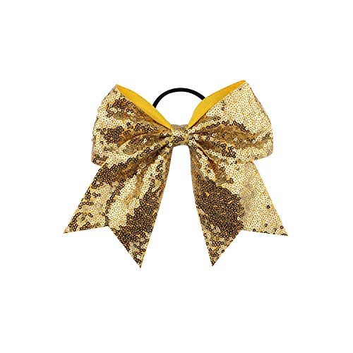 Christmas Cheer Bows Girls Glitter Sequin Bowknot Christmas Ponytail Holder Jumbo Bow BBG84 (B1-Gold Set)