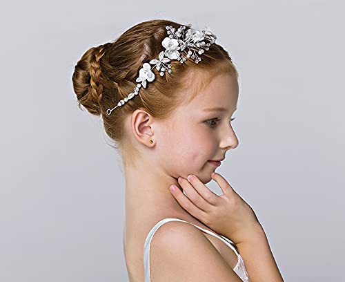 Ideal Swan Girl Headpiece Accessory, Girl Hairbands Pearl Crystal Headband Princess Wedding Bride Hair Pins Clips Tiara for Women and Girls Suitable for Shows, Children' Day (White)