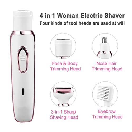 Electric Razor for Women,Hair Trimmer for Face Nose Eyebrow Beard Mustache Arm Leg Armpit Bikini,Painless Rechargeable Portable 4 in 1 Womens Body Shavers Set