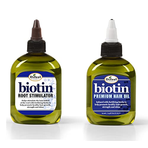 Difeel Biotin Pro-Growth Root Stimulator & Difeel Biotin Premium Hair OIl 2.5 oz. - 2-PIECE Boxed Gift Set - Biotin Hair Treament Collection for Hair Growth