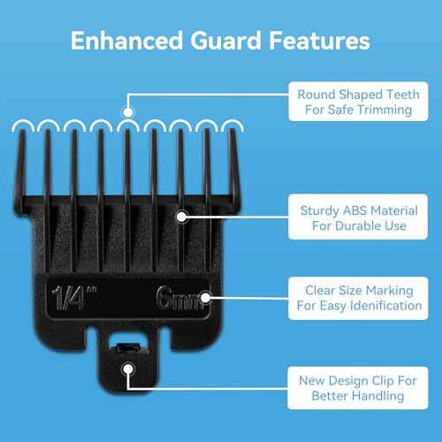 6Pcs Hair Clipper Guards Compatible with Baybliss FX787 and Andis T Outliner G, GO, GTO, ORL, LS2, LS3, PLS, PMT-1, RT-1, SLII, Trimmer Guards Replacement - 1/16" to 3/8", Black Color
