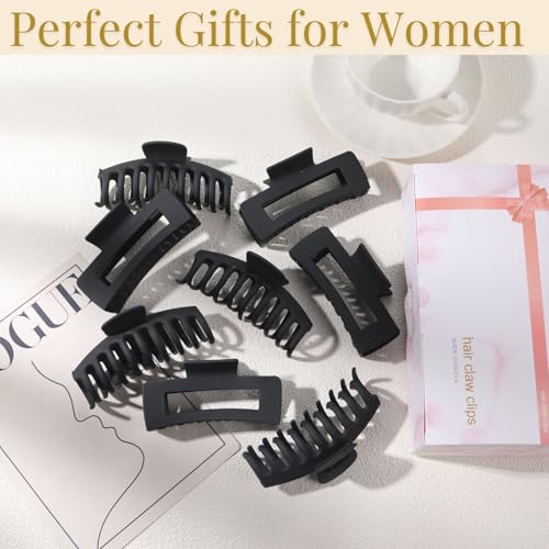 Large Black Hair Clips for Women - 8 Pack Matte Claw Clips