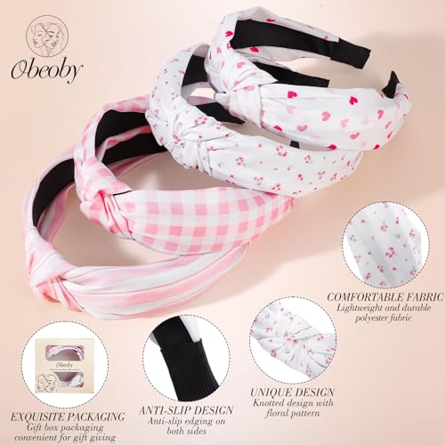 Knotted Headbands for Women, Pink Non-Slip Hair Bands 4-Pack