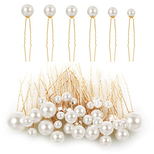 Lusofie 36Pcs Hair Pins with Pearls for Women and Girls - Bridal and Wedding Hairstyles Pearl Bobby Pins (6 Sizes)