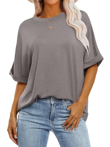 ANRABESS Women's Oversized T Shirts Short Sleeve Crewneck Summer Tops Casual Loose Basic Tee Shirts 2024 Trendy Clothes Brwon Small