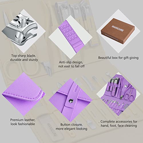16-Piece Stainless Steel Manicure & Pedicure Set with Leather Case