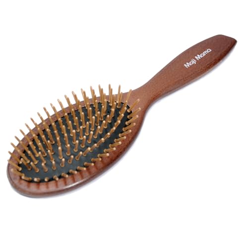 Maji Mama Handmade Wooden Cushion Hair Brush for Women Men Hairbrush with Bamboo Pins Massage Scalp & Detangling for Curly Thick Long Fine Dry Wet Hair (Oval Shape)