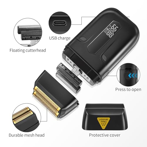HIENA PRO Professional Reciprocating Electric Shaver for Men, Cordless Beard Trimmer & Bald Head Precision Trimmer, Foil Shaving and Men's Facial Grooming Tool with LED, Gifts for Men