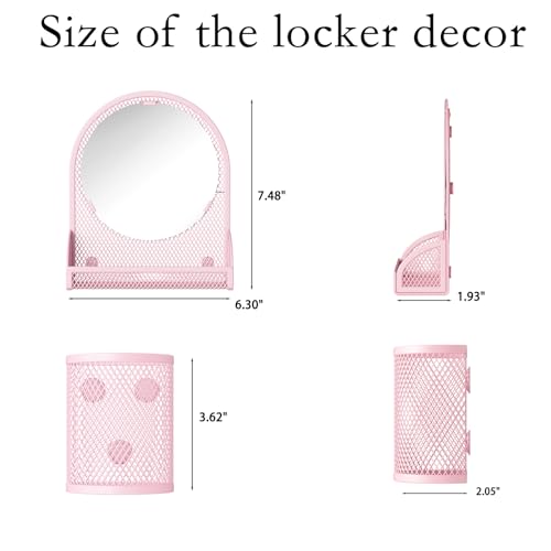 Pink Magnetic Locker Mirror with 2 Pen Holders