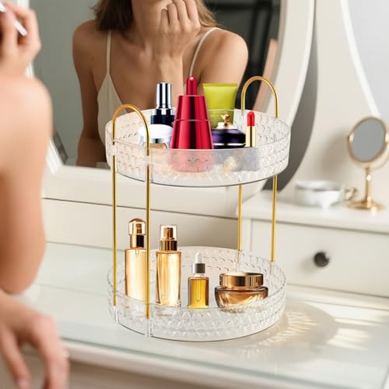 2-Tier Acrylic Lazy Susan Organizer - 360° Rotating Makeup & Skincare Storage