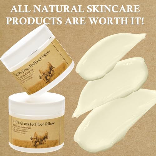 Beef Tallow for Skin, Beef Tallow for Face,Unscented Natural Face Moisturizer, Whipped Tallow Balm, Deeply Moisturizes and Soothes the Skin, 1.7 OZ