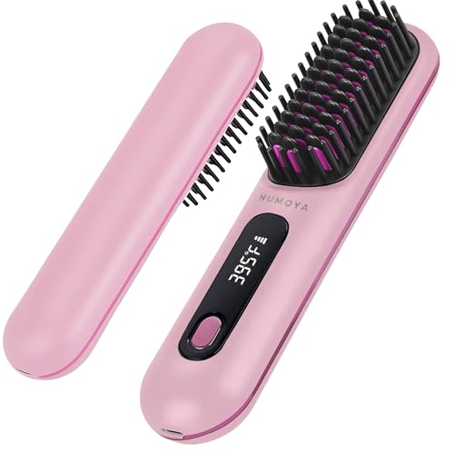 NUMOYA Go Brush Pro Portable Cordless Hair Straightener - Fast Heating, Travel-Friendly Pink