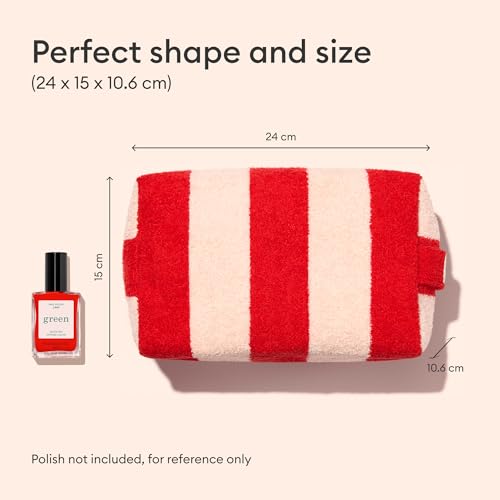 Manucurist Pink and Red Striped Terry Pouch ? Women¡¯s Travel Toiletry Bag ? Makeup Bag ? Vanity Case ? 100% Cotton ? Practical Handle & Zipper Closure - Travel Essentials