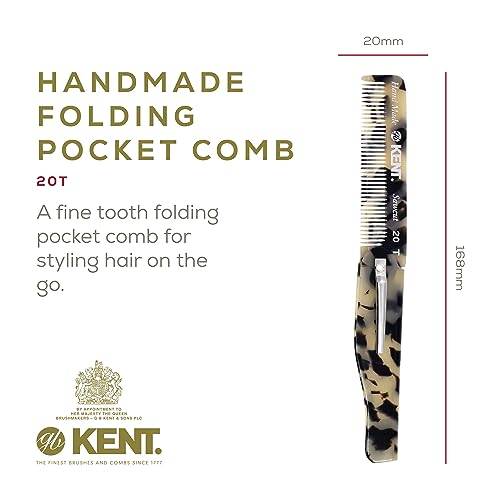 Kent Set Men's Hair Pocket Combs, Graphite 81T X-Small, FOT All Fine Tooth, 20T Fine Tooth Folding Comb. Best Hair, Beard and Mustache Grooming Kit for Travel and Home Care, Handmade in England