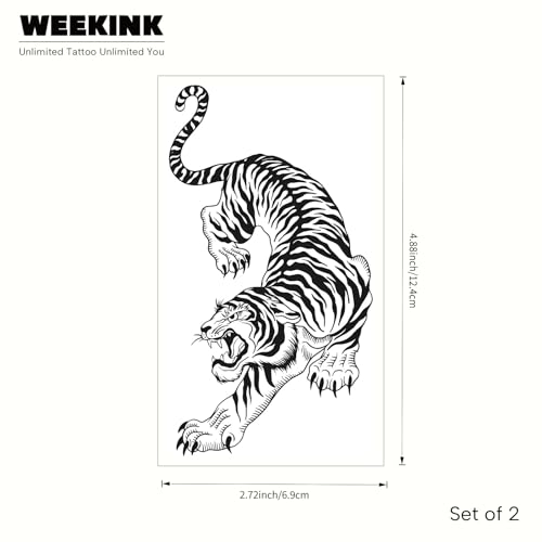 Tiger Temporary Tattoo – Realistic Black Ink Fake Tattoo for Men & Women