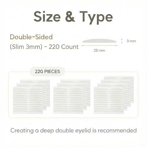 Eye Charm Double-Sided Slim 3mm Eye Lid Tape – 220 Count for Hooded Eyes