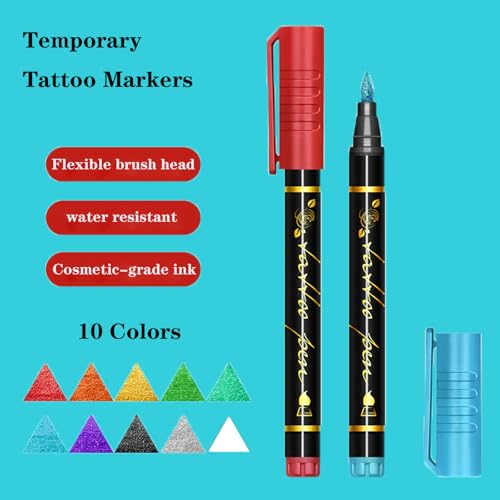 Temporary Tattoo Markers Set with 15 Stencils