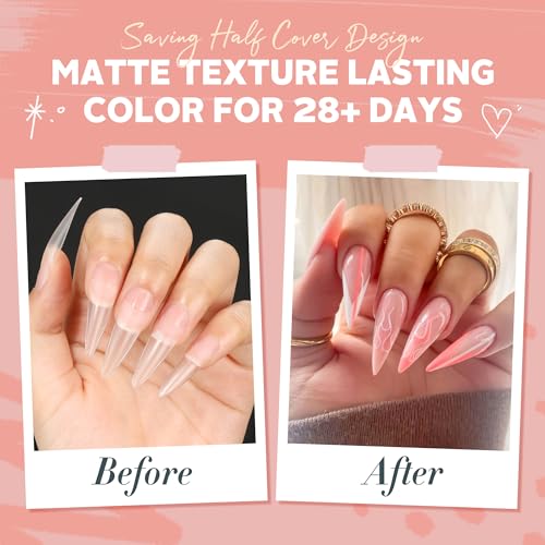 UNA GELLA B2-Half Long Clear Stiletto Gel Nail Tips - Double-Sided Matte Finish, 216pcs