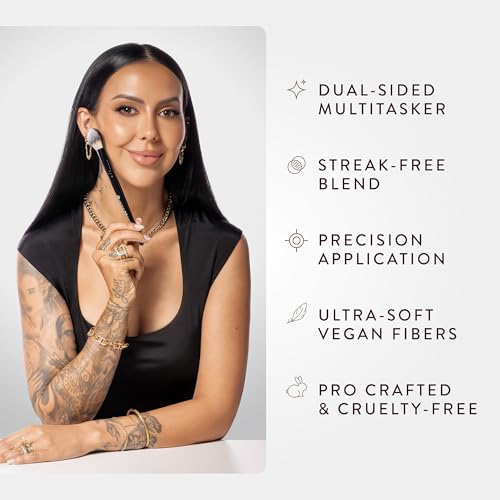 BK BEAUTY - NIKKI LA ROSE N17 MULTI-PRO FACE BRUSH ? Dual-Sided Paddle Brush for Face Application, Liquid, Powder Blending - Bronzer, Contour, Blush, Foundation
