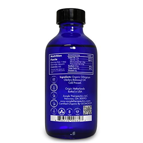 Zongle USDA Certified Organic Babassu Oil, Safe to Ingest, Cold Pressed, Orbignya Oleifera, 4 oz
