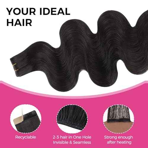 Lashey Invisi Edge Tape in Hair Extensions Human Hair, Natural Black 16 inch 50g 20pcs Body Wave Injected Tape in Hair Extensions Invisible Real Virgin Human Hair For Women