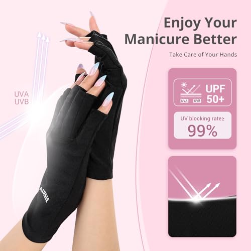 AIRSEE UPF 50+ UV Protection Gloves for Gel Nail Lamp Manicure - Black
