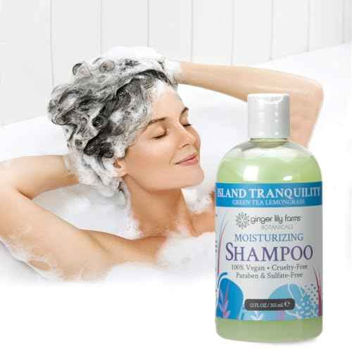 Ginger Lily Farms Botanicals Moisturizing Shampoo for All Hair Types, Island Tranquility, 100% Vegan & Cruelty-Free, Green Tea Lemongrass Scent, 12 Fl Oz