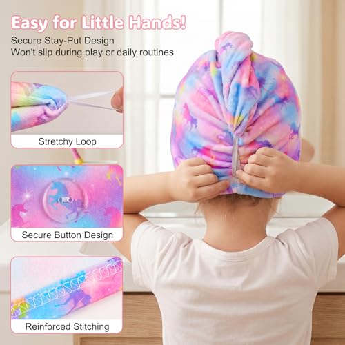 Basumee Microfiber Hair Towel Wrap for Kids, 2-Pack, Fast Drying