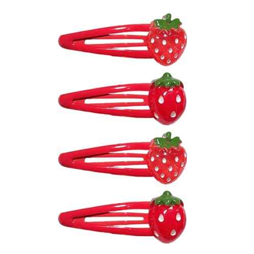 Strawberry Hair Clip - 4Pcs Red Metal Snap Fruit Hair Clips Hair Barrettes Cute Strawberry Hair Accessories for Girls Toddlers Kids and Teens Gifts