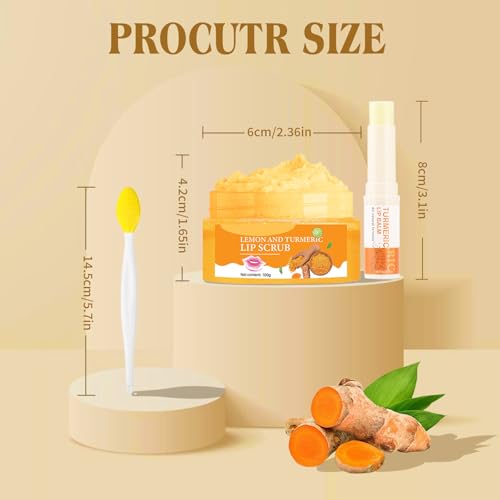 Turmeric Lip Scrub & Balm Set with Brush - Exfoliate & Moisturize
