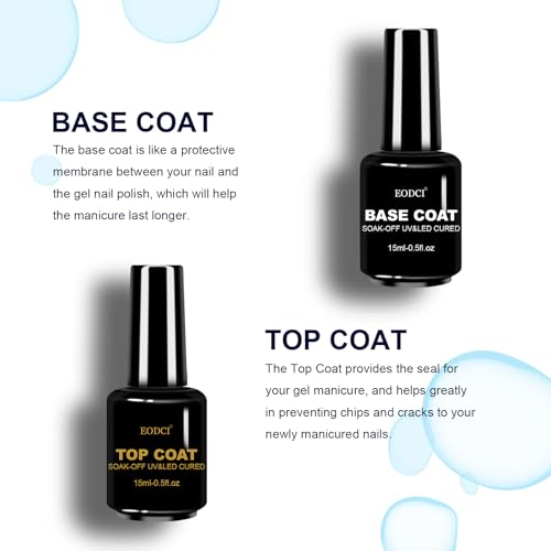 Eodci 2-Pack 15ml Gel Nail Top & Base Coat Set - Long Lasting Shine & No Wipe Finish