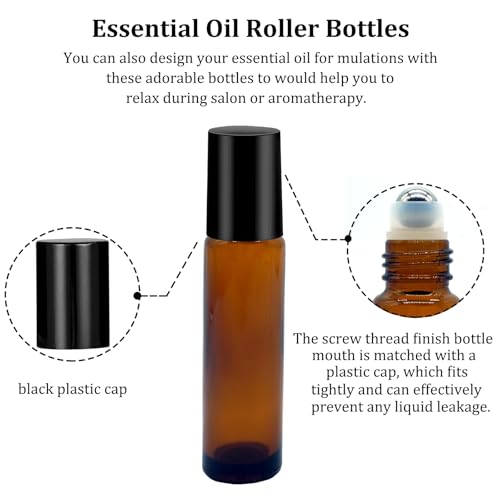 100 Pcs Essential Oil Roller Bottles 10ml Empty Glass Roller Bottles with Stainless Steel Roller Balls Protection Leakproof with 5 Funnel for Travel, Roller Balls For Essential Oils(Brown)