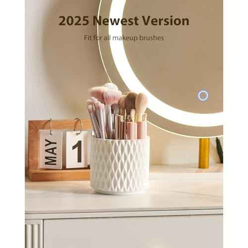 [Upgrade] Rotating Makeup Brush Holder, [Large Capacity] 5 Slot Cosmetics Make up Brush Organizer Storage for Dresser, Countertop, Vanity & Bathroom